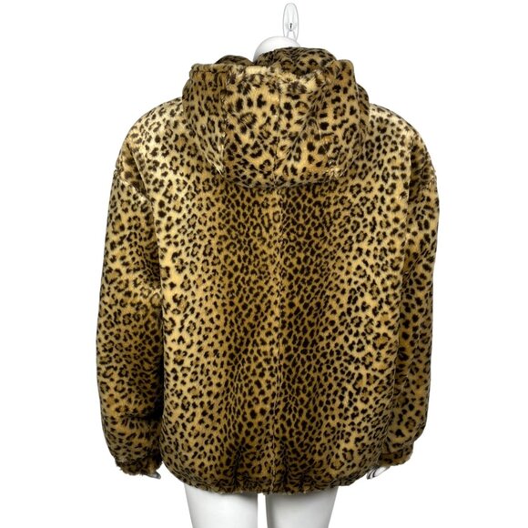Vintage J. Percy Marvin Richards Faux Fur Jacket Leopard Print Hood Zip Size L - Picture 5 of 9